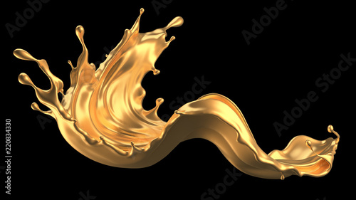 Mysterious, mystical, luxury splash of gold. 3d illustration, 3d rendering. photo