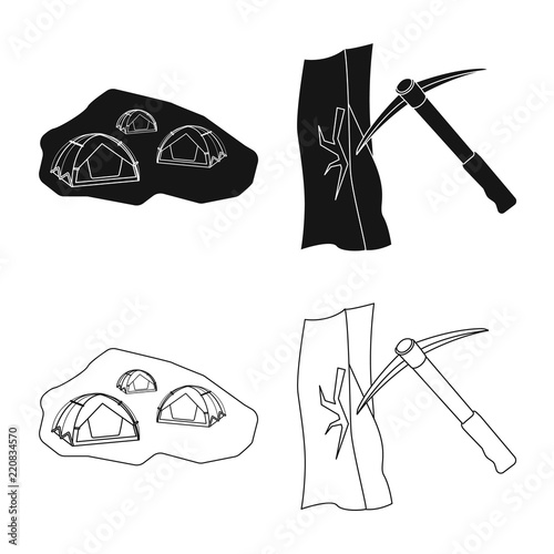Isolated object of alpinism and peak logo. Set of alpinism and camp stock symbol for web.