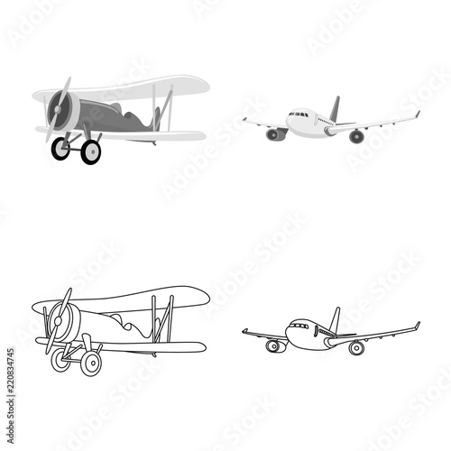 Vector design of plane and transport icon. Collection of plane and sky vector icon for stock.