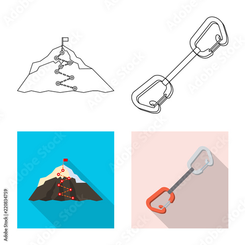 Vector design of alpinism and peak sign. Collection of alpinism and camp stock symbol for web.