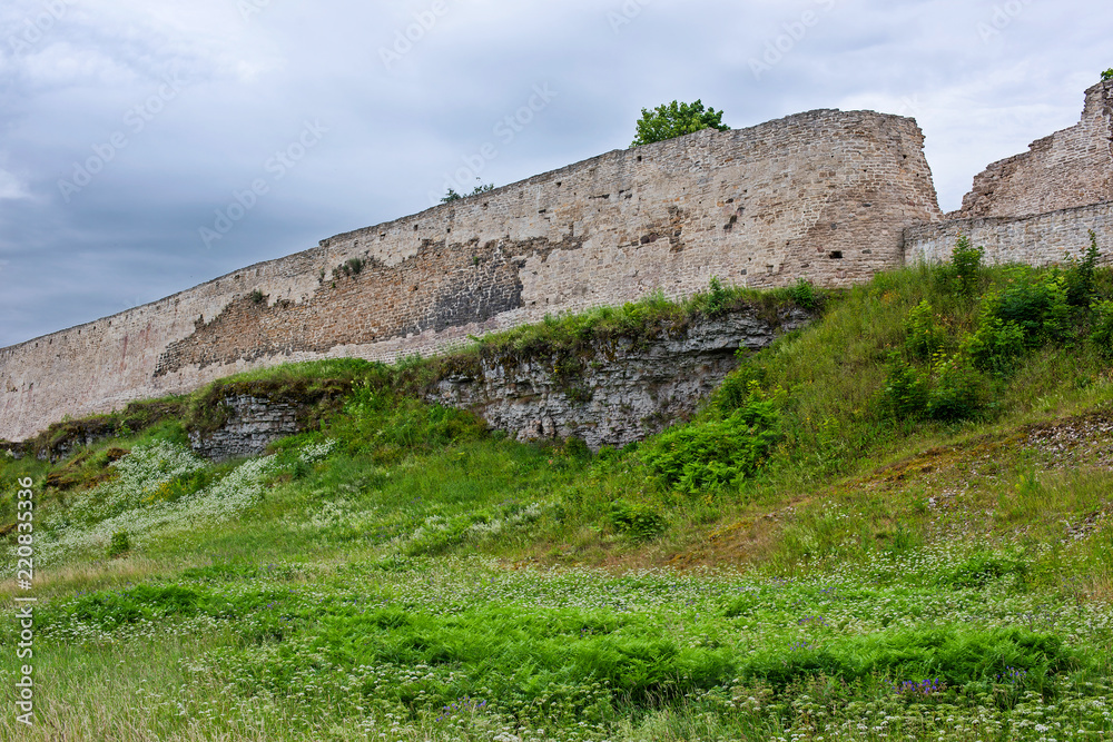 Ancient limestone wall on a hill