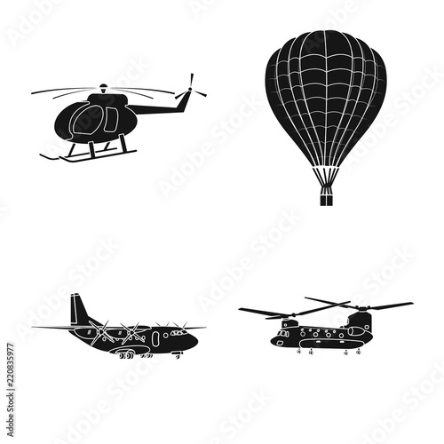 Vector design of plane and transport symbol. Set of plane and sky vector icon for stock.
