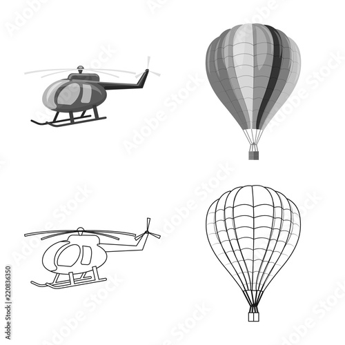 Isolated object of plane and transport sign. Collection of plane and sky stock symbol for web.
