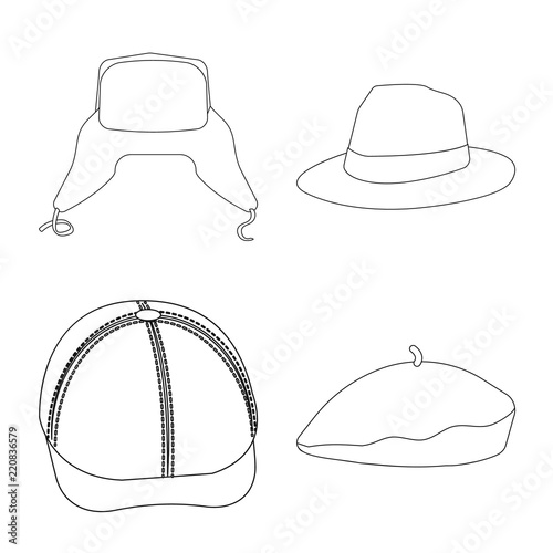 Vector design of headwear and cap logo. Collection of headwear and accessory stock vector illustration.