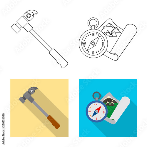 Isolated object of alpinism and peak icon. Set of alpinism and camp stock vector illustration.