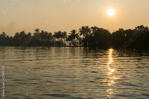 Beautiful sunset view from a boat ride at Alappuzha, Kerala, India