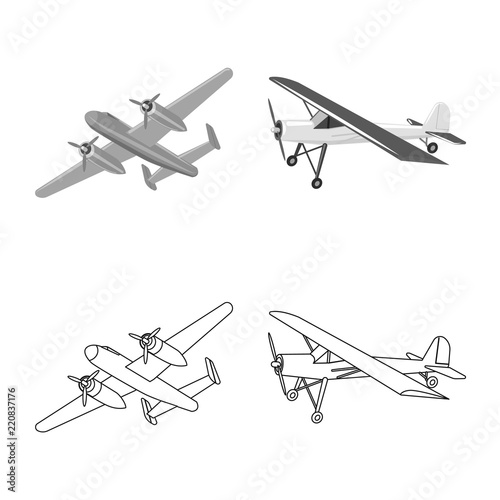 Isolated object of plane and transport icon. Collection of plane and sky stock symbol for web.