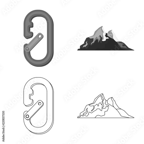 Vector illustration of alpinism and peak icon. Collection of alpinism and camp vector icon for stock.
