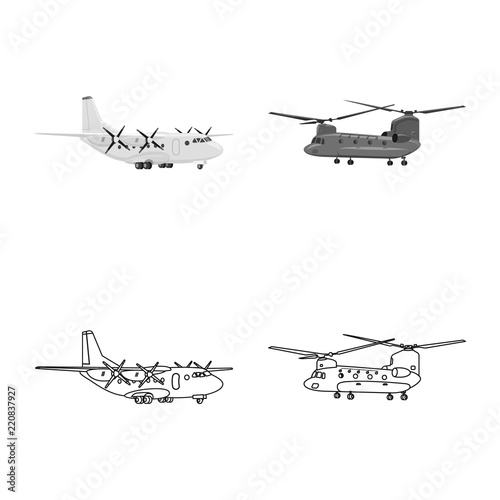 Isolated object of plane and transport symbol. Collection of plane and sky stock vector illustration.