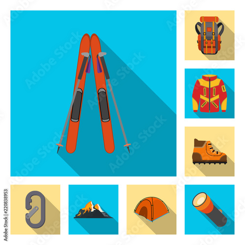 Isolated object of alpinism and peak icon. Collection of alpinism and camp stock vector illustration.
