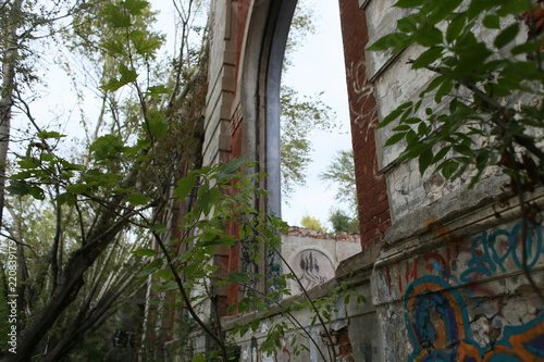 Abandoned mansion with arches