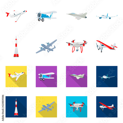 Vector design of plane and transport symbol. Set of plane and sky stock vector illustration.