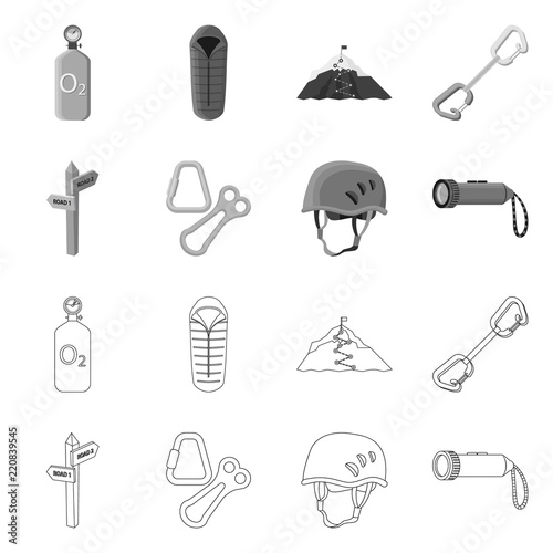 Vector illustration of alpinism and peak logo. Collection of alpinism and camp vector icon for stock.