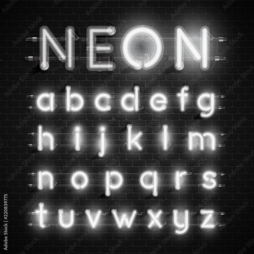 High detailed neon font set, vector illustration