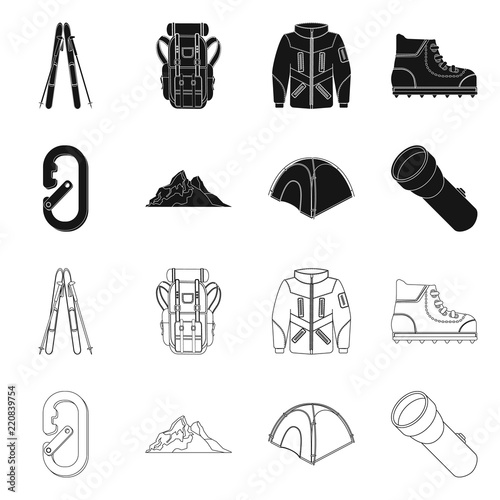 Isolated object of alpinism and peak symbol. Set of alpinism and camp stock vector illustration.