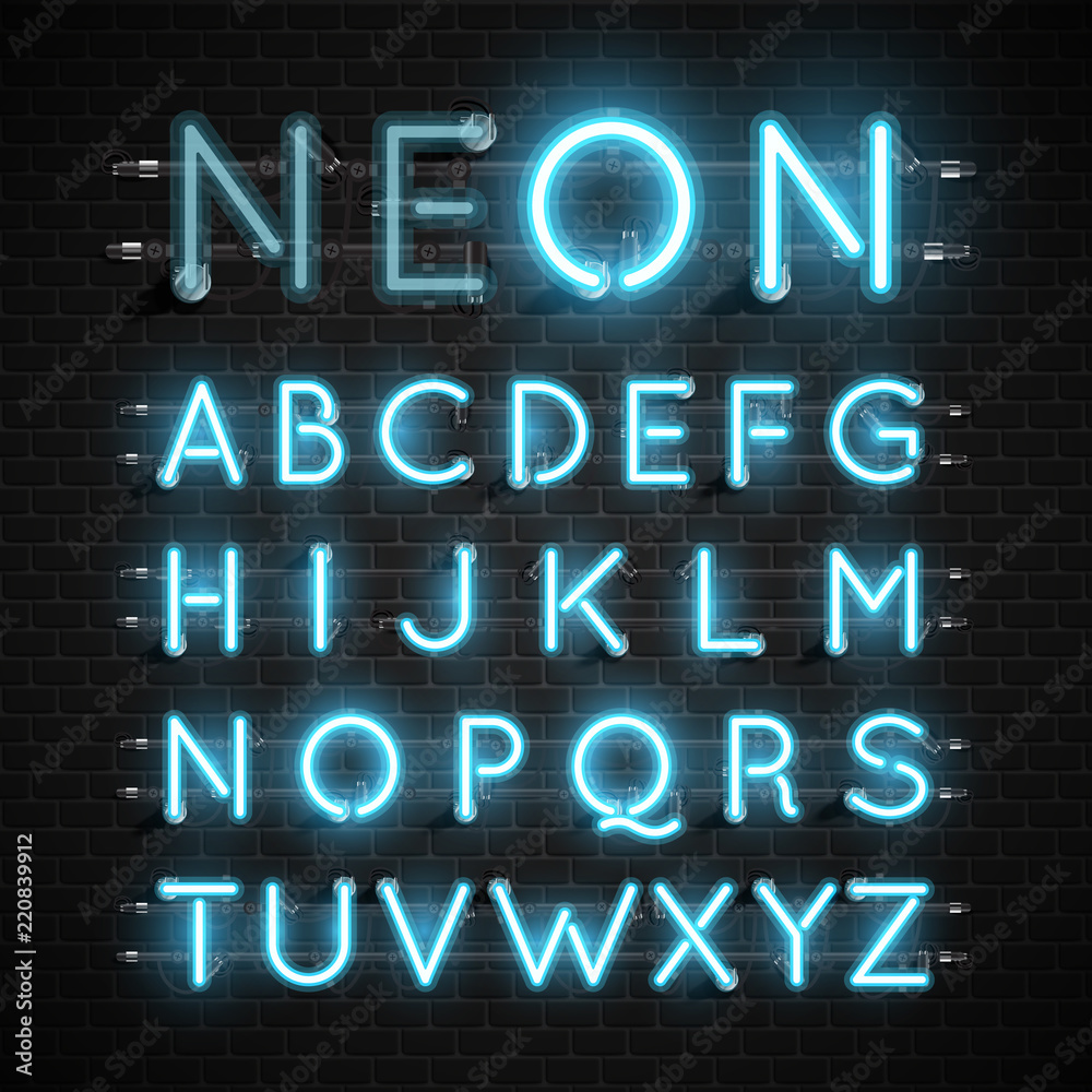 High detailed neon font set, vector illustration High detailed neon font set, vector illustration
