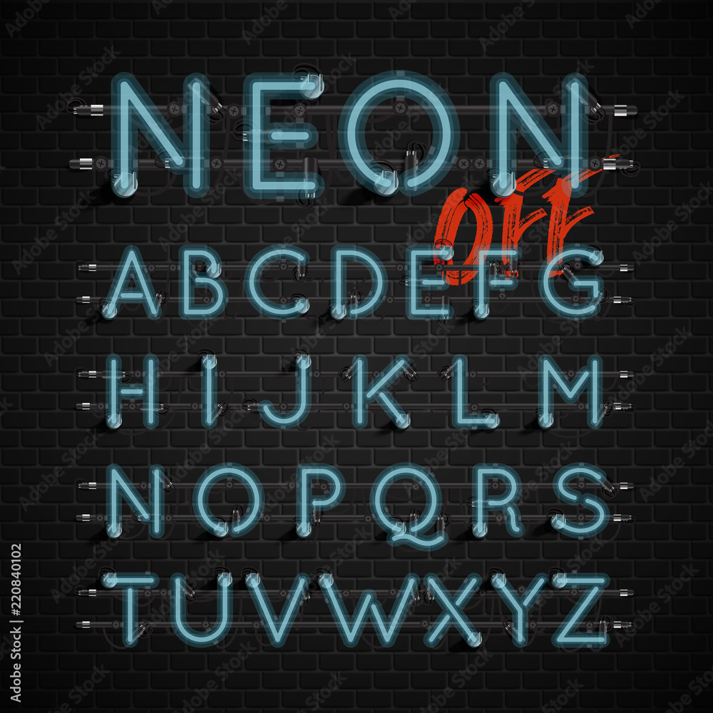 High detailed neon font set, vector illustration High detailed neon font set, vector illustration