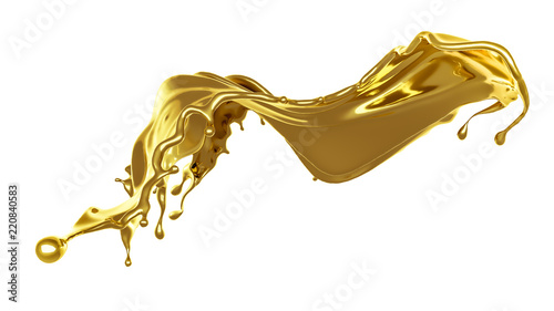 A splash of thick, golden liquid. 3d illustration, 3d rendering.