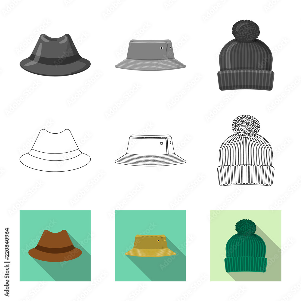 Vector design of headwear and cap sign. Set of headwear and accessory stock vector illustration. Vector design of headwear and cap sign. Set of headwear and accessory stock vector illustration.