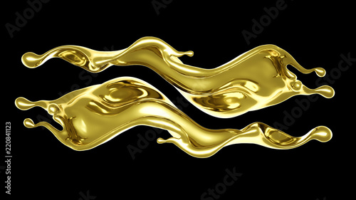 A splash of thick  golden liquid. 3d illustration  3d rendering.
