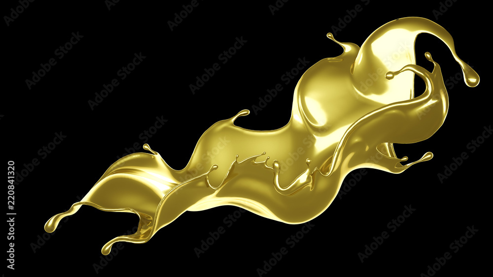 A splash of thick, golden liquid. 3d illustration, 3d rendering. A splash of thick, golden liquid. 3d illustration, 3d rendering.