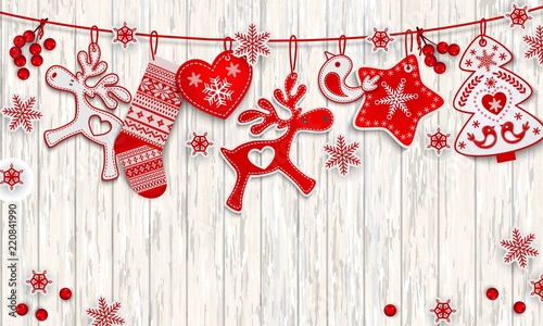 Christmas and New Year Scandinavian decorations, White wooden boards