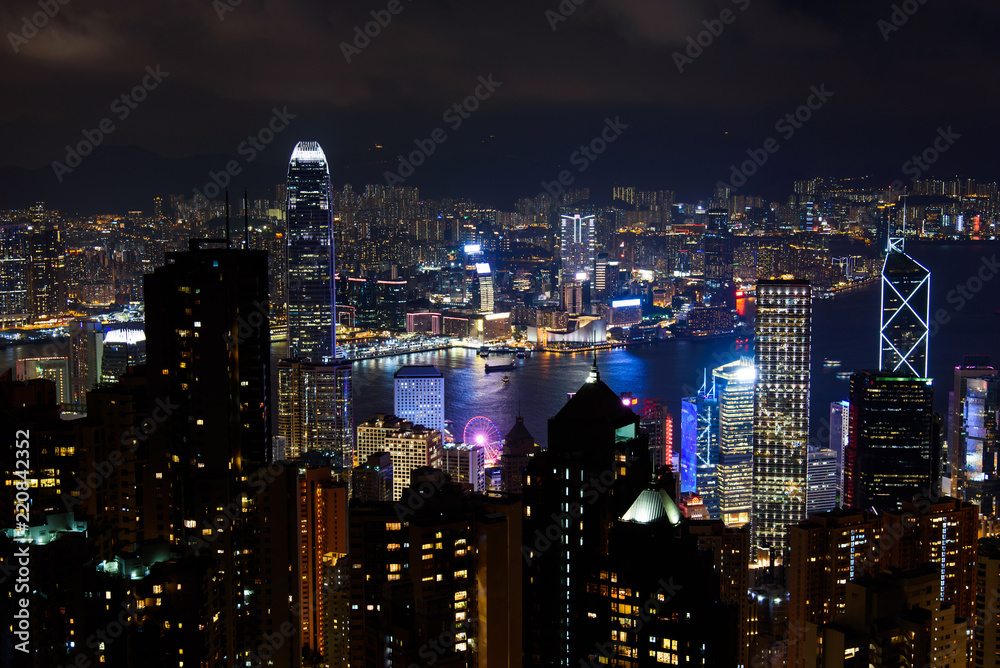 Hong Kong cityscape view from the Victoria peak at night