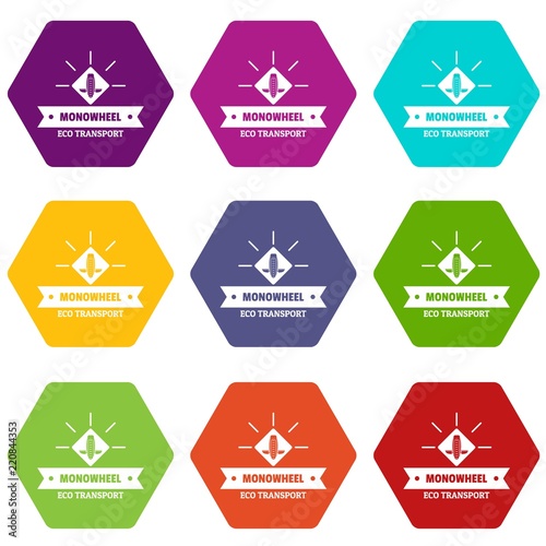 Lifestyle mono wheel icons 9 set coloful isolated on white for web