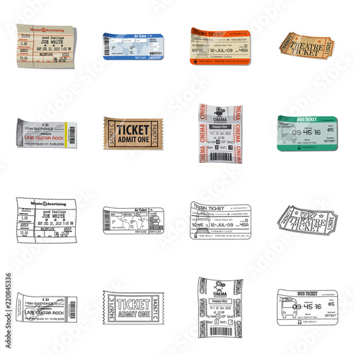 Vector illustration of ticket and admission logo. Set of ticket and event vector icon for stock.