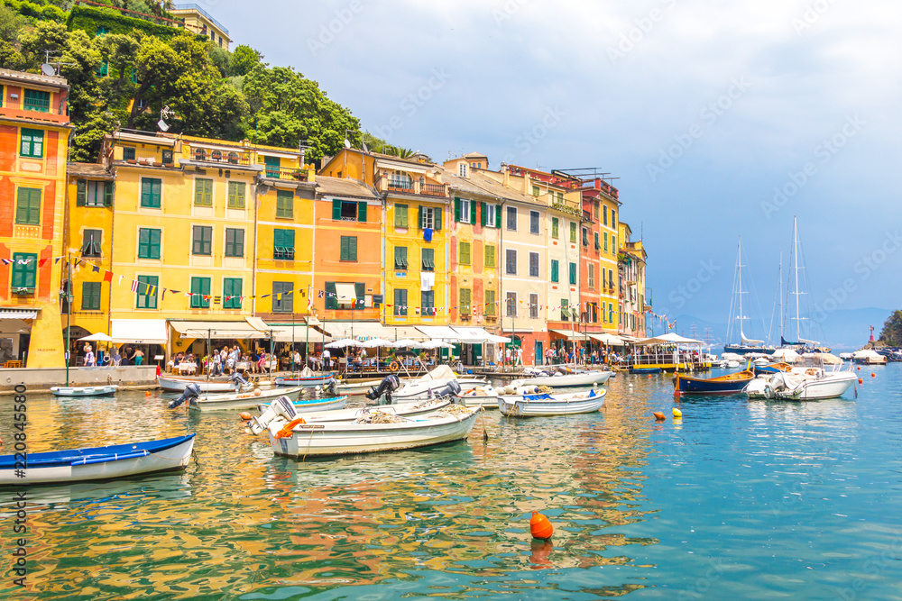 The beautiful Portofino with colorful houses and villas in Italy