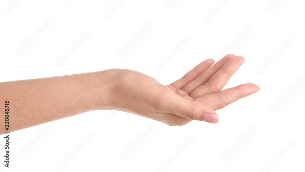 Abstract young woman's hand on white background Abstract young woman's hand on white background