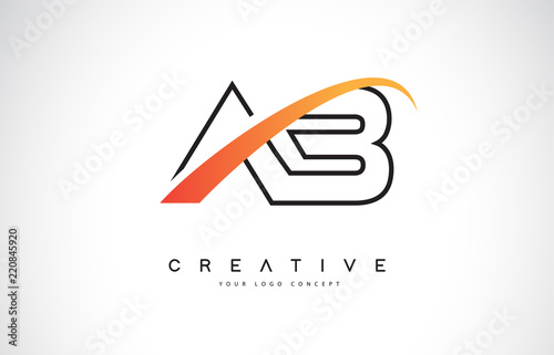 AB A B Swoosh Letter Logo Design with Modern Yellow Swoosh Curved Lines.