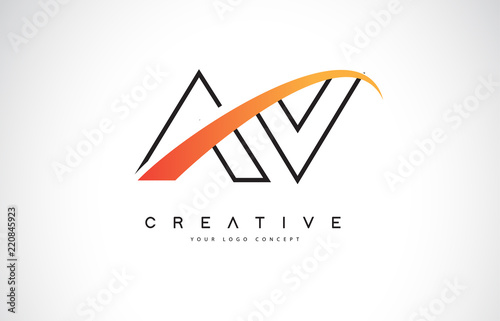 AV A V Swoosh Letter Logo Design with Modern Yellow Swoosh Curved Lines.