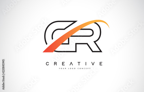 CR C R Swoosh Letter Logo Design with Modern Yellow Swoosh Curved Lines.