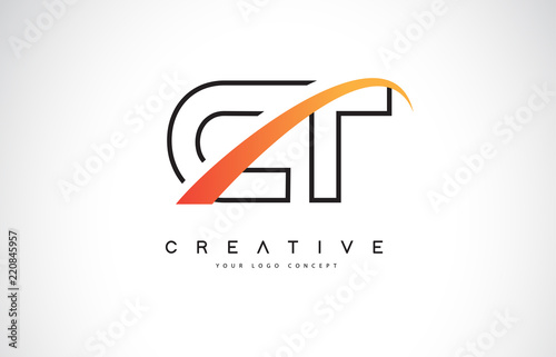 CT C T Swoosh Letter Logo Design with Modern Yellow Swoosh Curved Lines.