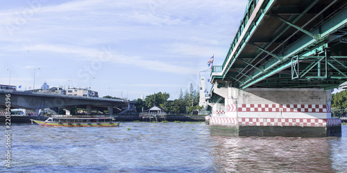 Phra Phuttha Yodfa Bridge, Memorial Bridge in Thailand.Morning light cloudy and blue sky.Copy right and panorama. photo