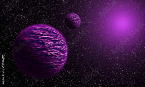 Colorful purple galaxy. Magnetic planets. Fantasy
