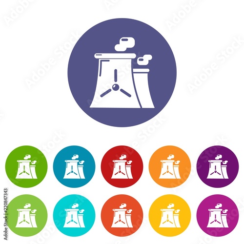 Nuclear power plant tower icons color set vector for any web design on white background