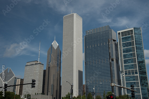 Aerial Chicago bay buildings bridge 