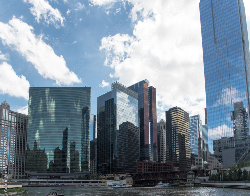 Obraz premium Aerial Chicago bay buildings bridge 
