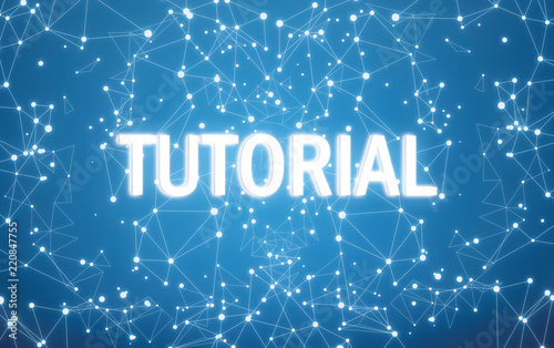 Digital tutorial text on blue network background