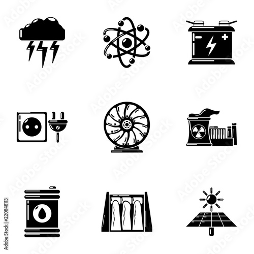 Energy source icons set. Simple set of 9 energy source vector icons for web isolated on white background