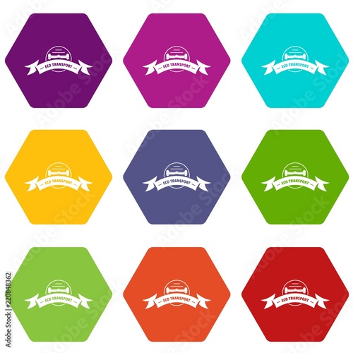 Eco gyro scooter icons 9 set coloful isolated on white for web