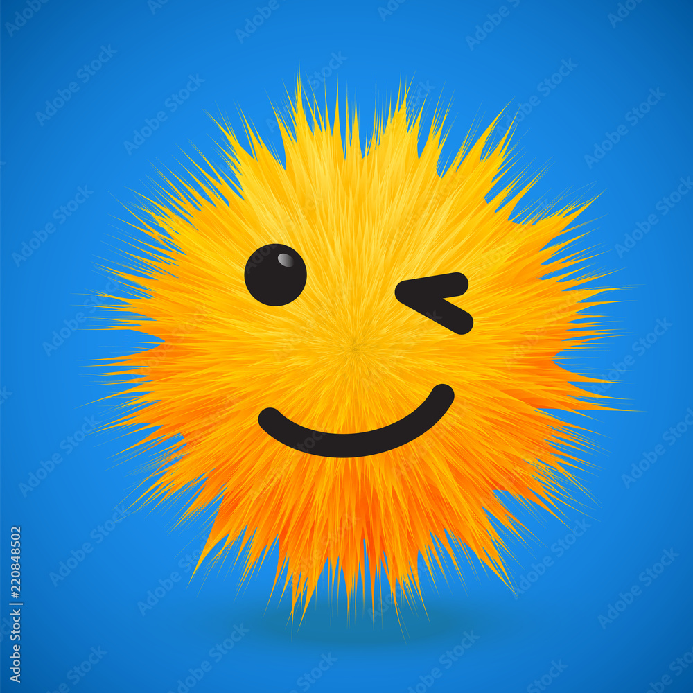 High-detailed 3D fur smiley emoticon, vector illustration High-detailed 3D fur smiley emoticon, vector illustration