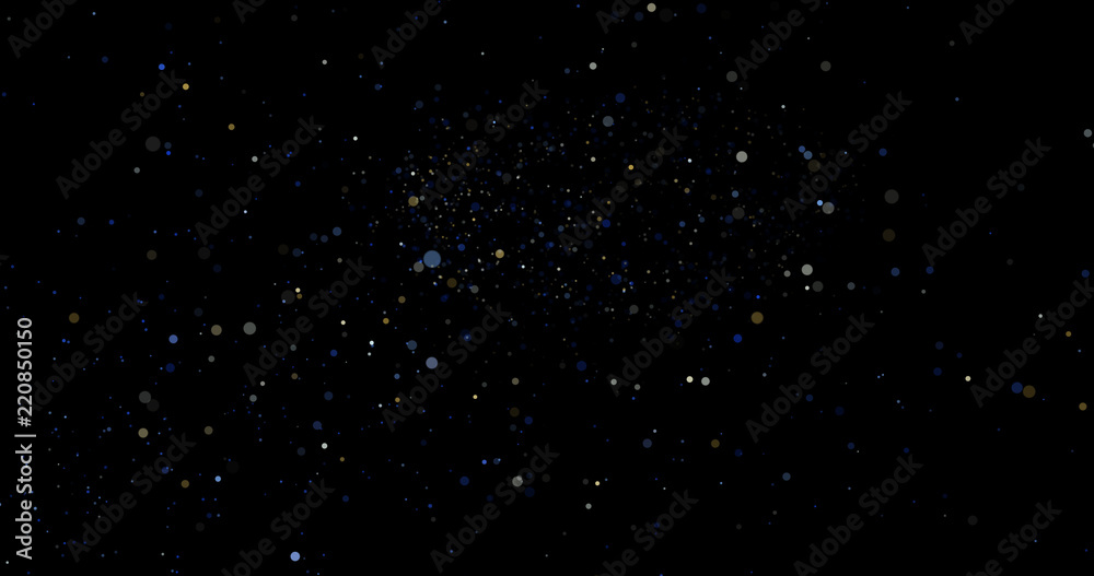 Flying dust particles on a black background