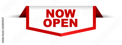 red and white banner now open