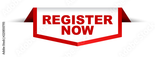 red and white banner register now