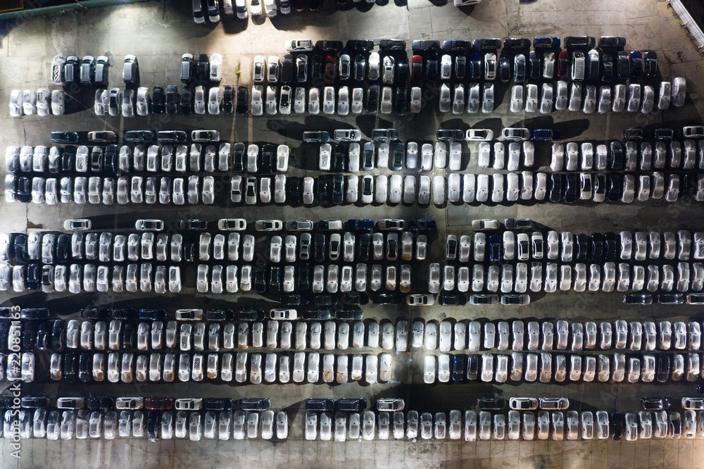 Top view of car parking lot at night Top view of car parking lot at night
