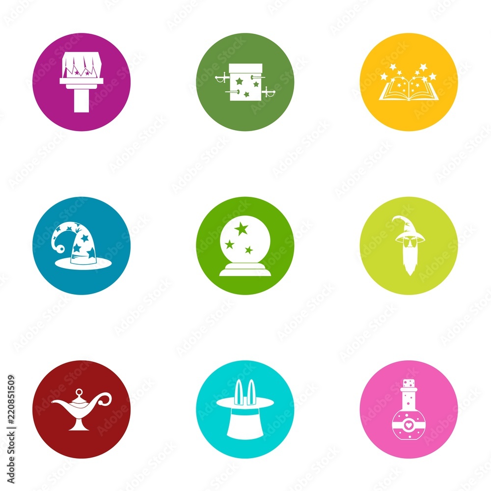 Magic surprise icons set. Flat set of 9 magic surprise vector icons for web isolated on white background Magic surprise icons set. Flat set of 9 magic surprise vector icons for web isolated on white background