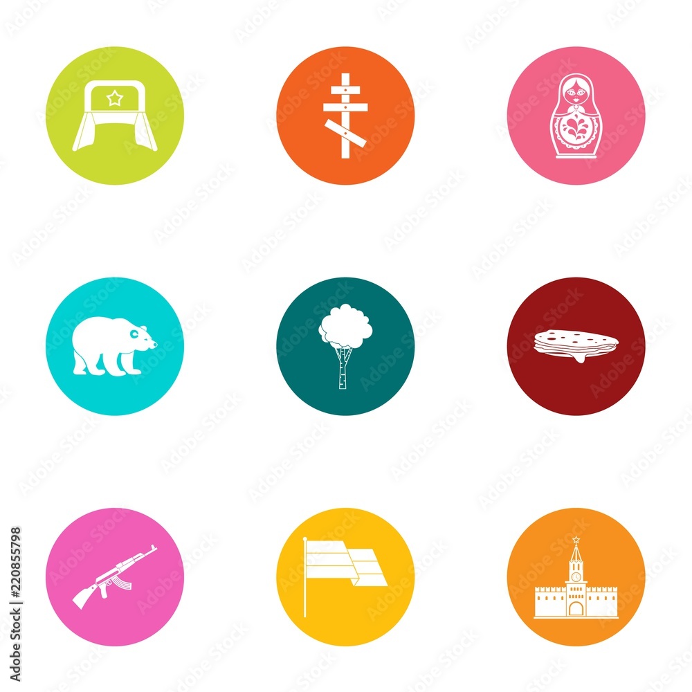 Russian stereotype icons set. Flat set of 9 russian stereotype vector icons for web isolated on white background